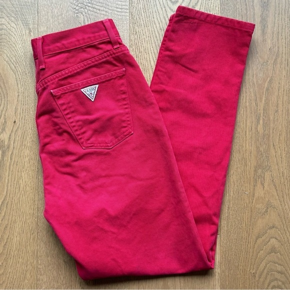 GUESS VINTAGE 90s Straight Leg Red Denim -  Vintage Size‎ 31 (Current 28) - EUC - Picture 1 of 8